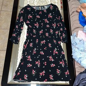 H&M Divided black floral mini dress with 3/4 sleeves